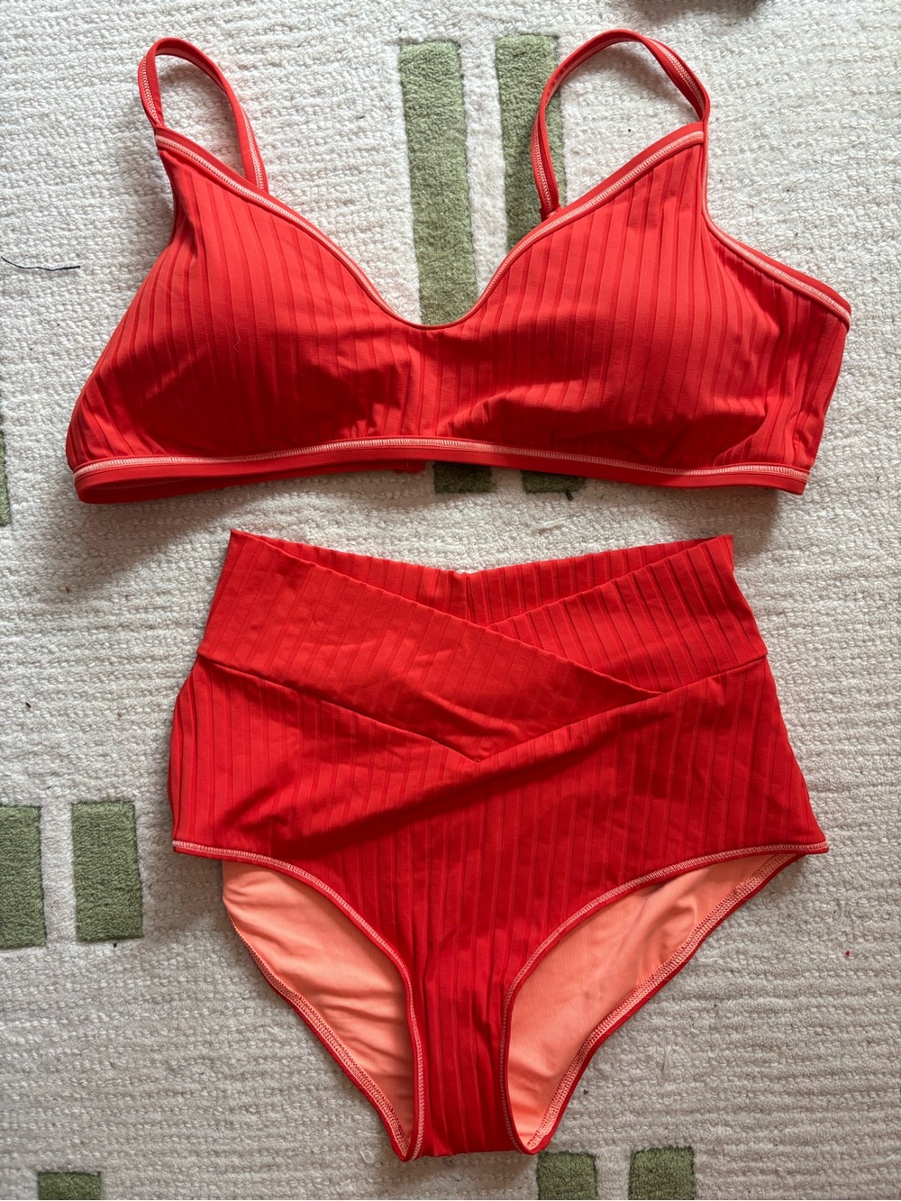 aerie Red Ribbed High-Waist Bikini Set